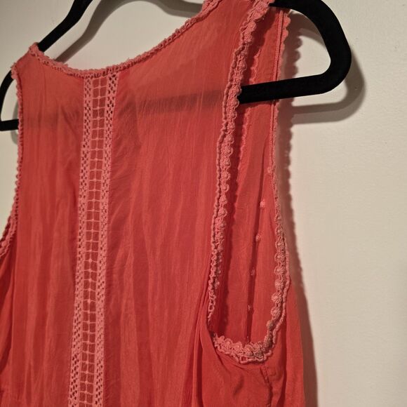 Johnny Was Dress Large Coral Embroidered Sleeveless Lace Swing V Neck READ - Picture 9 of 10